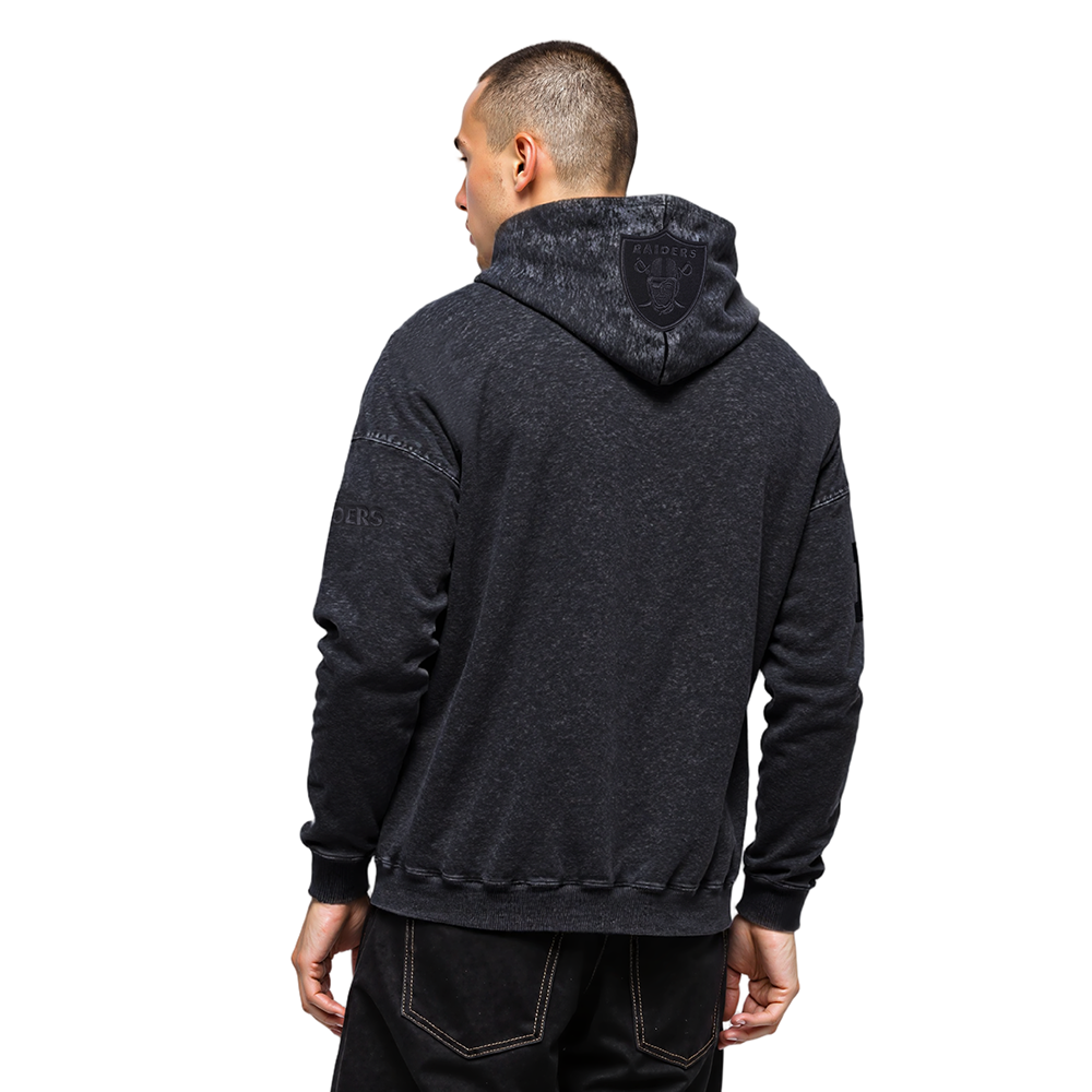 NFL LAS VEGAS RAIDERS WASHED CLASSIC MEN'S ENZYME WASH DROP SHOULDER HOODIE (WASHED BLACK)