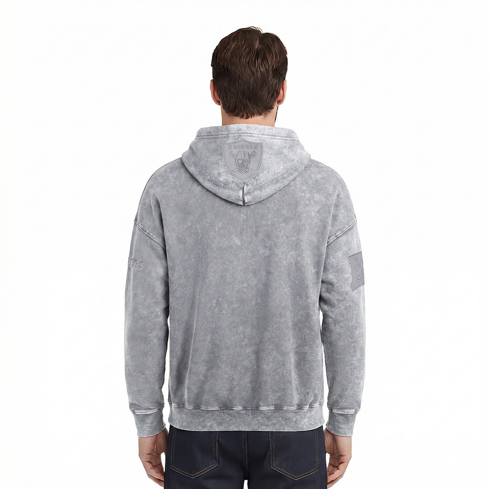 NFL LAS VEGAS RAIDERS WASHED CLASSIC MEN'S ENZYME WASH DROP SHOULDER HOODIE (WASHED GREY)