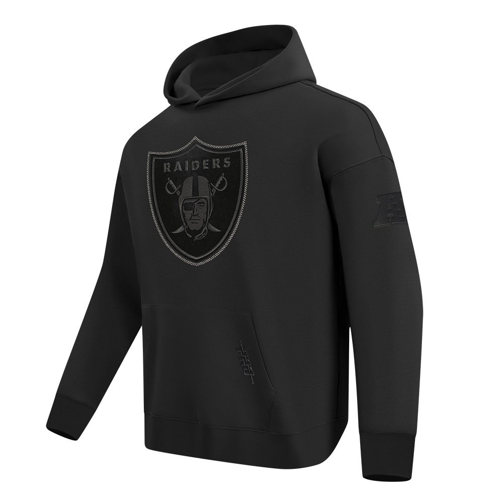 NFL LAS VEGAS RAIDERS BLACKOUT MEN'S DROP SHOULDER FLC PO HOODIE (BLACK)