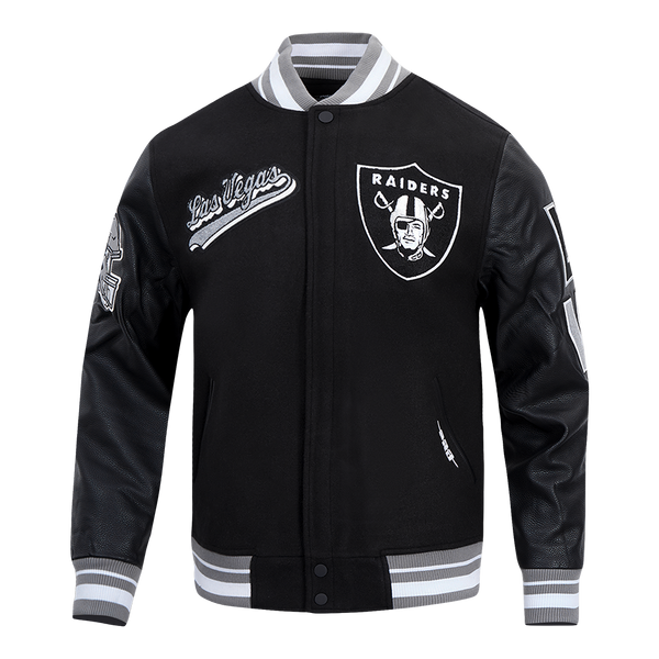NFL LAS VEGAS RAIDERS SCRIPT TAIL MEN'S RIB WOOL VARSITY JACKET