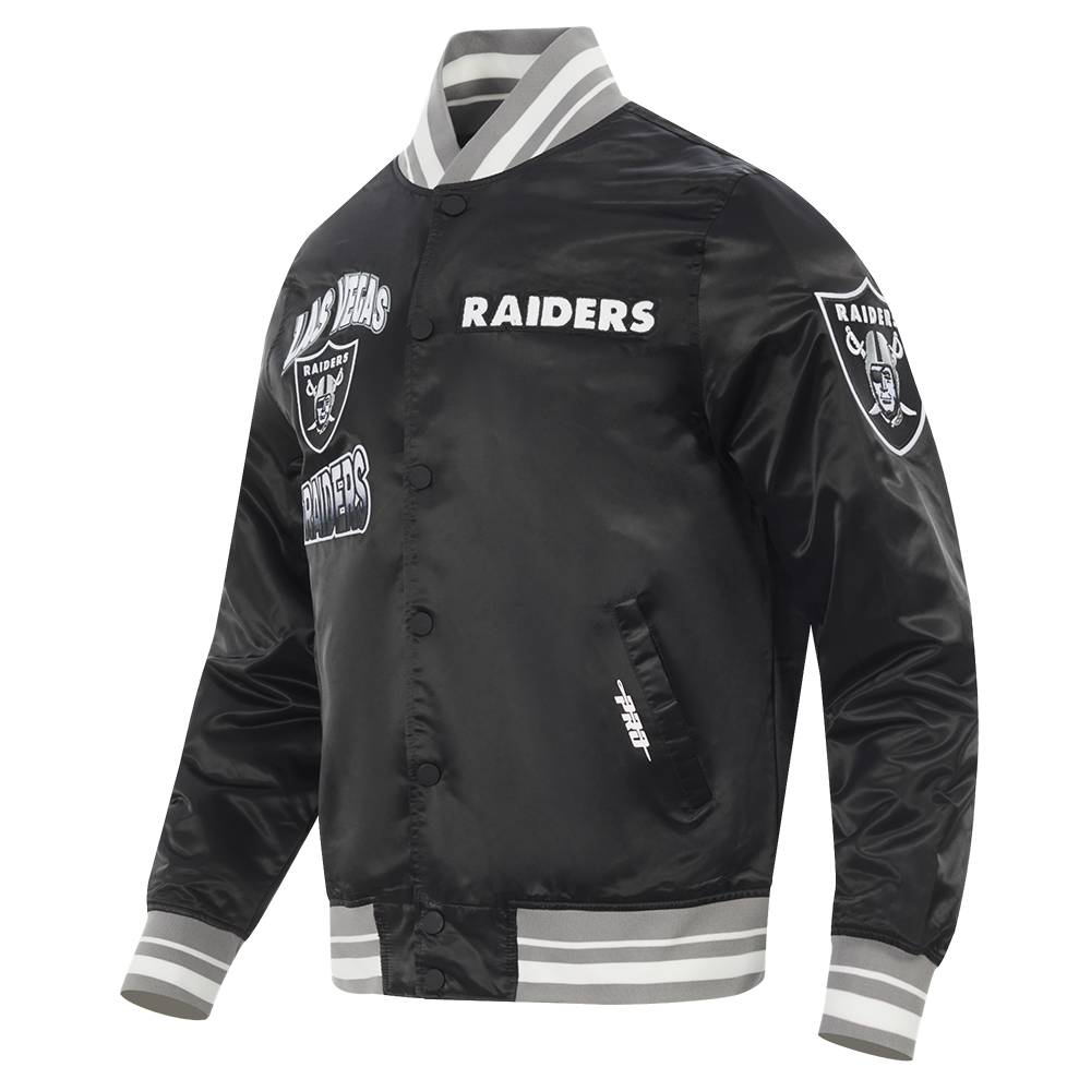 NFL LAS VEGAS RAIDERS TURN IT UP MEN'S RIB SATIN JACKET (BLACK/GRAY)