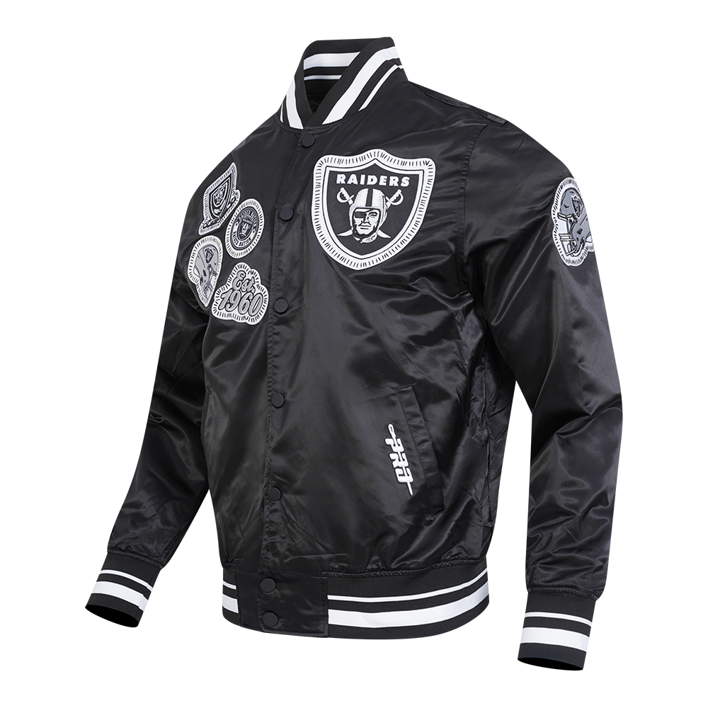NFL LAS VEGAS RAIDERS DIY PICK STITCH MEN'S RIB SATIN JACKET (BLACK)