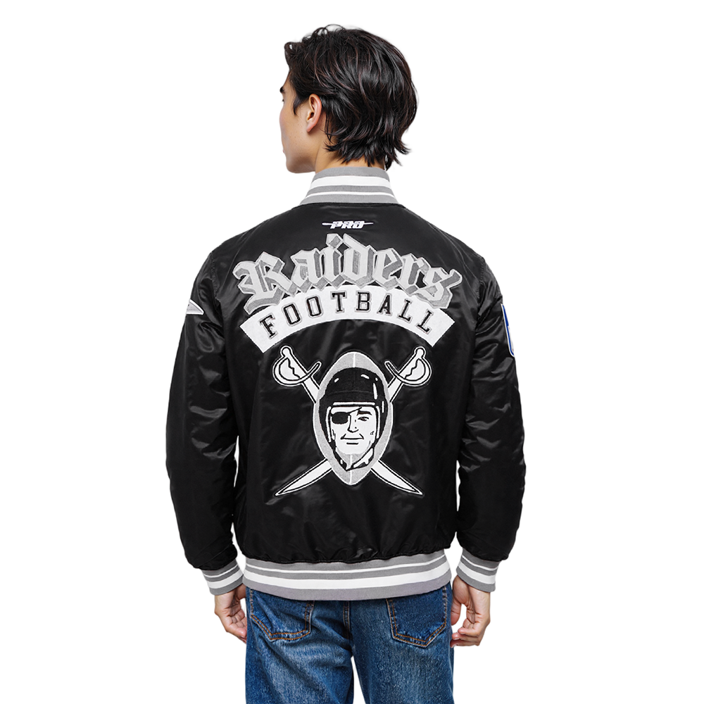 NFL LAS VEGAS RAIDERS BEST OF MEN'S RIB SATIN JACKET (BLACK/GRAY)