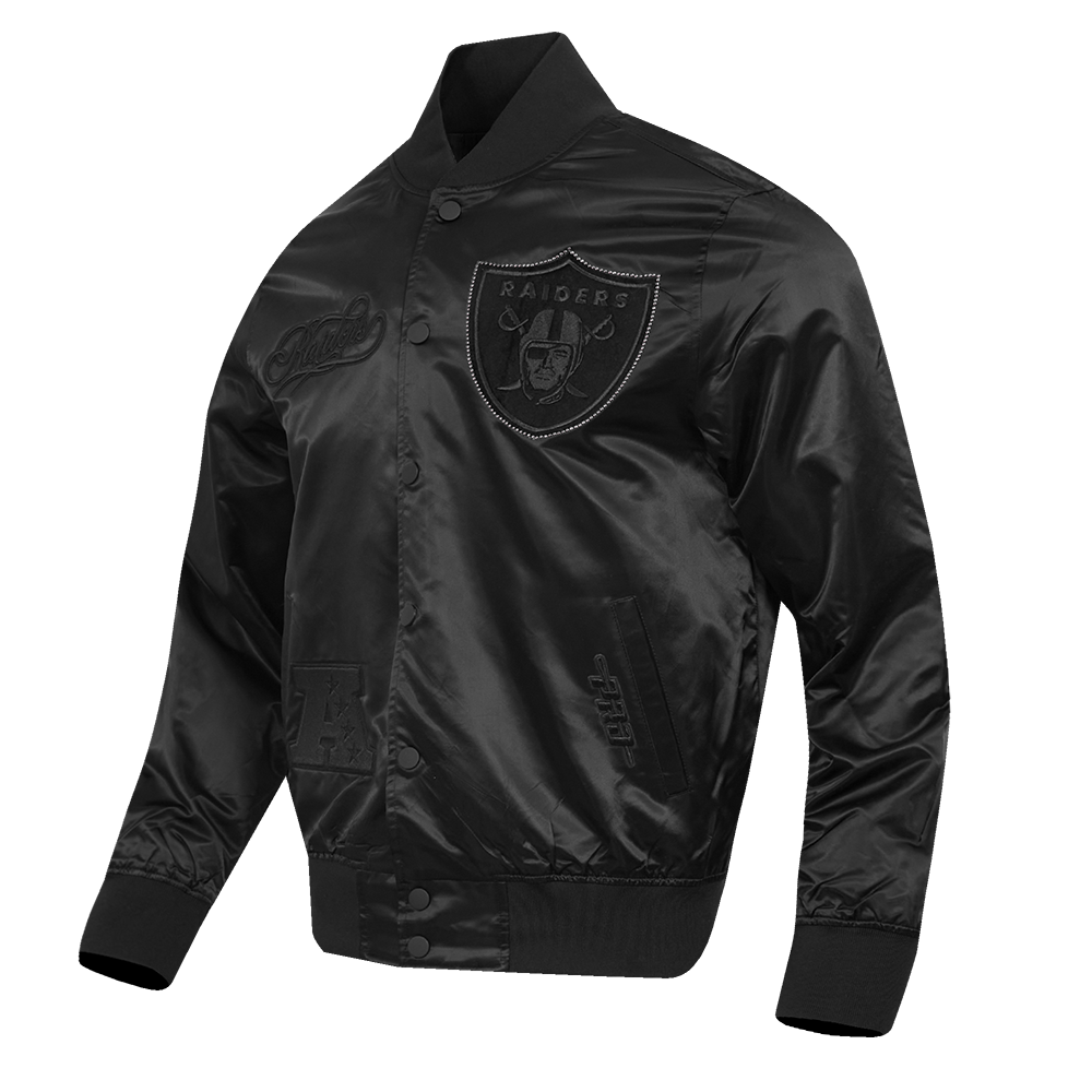 NFL LAS VEGAS RAIDERS BLACKOUT MEN'S SATIN JACKET (BLACK)