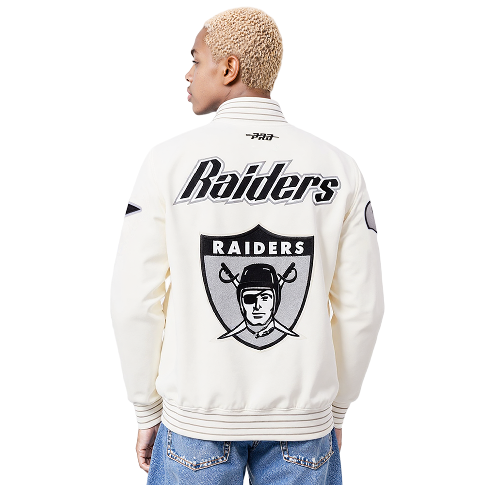NFL LAS VEGAS RAIDERS PRO GAME DAY MEN'S RETRO JACKET (EGGSHELL/TAUPE/EGGSHELL)
