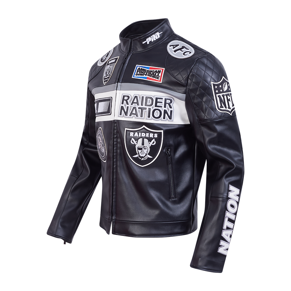NFL LAS VEGAS RAIDERS MEN'S  MOTO JACKET (BLACK/WHITE)
