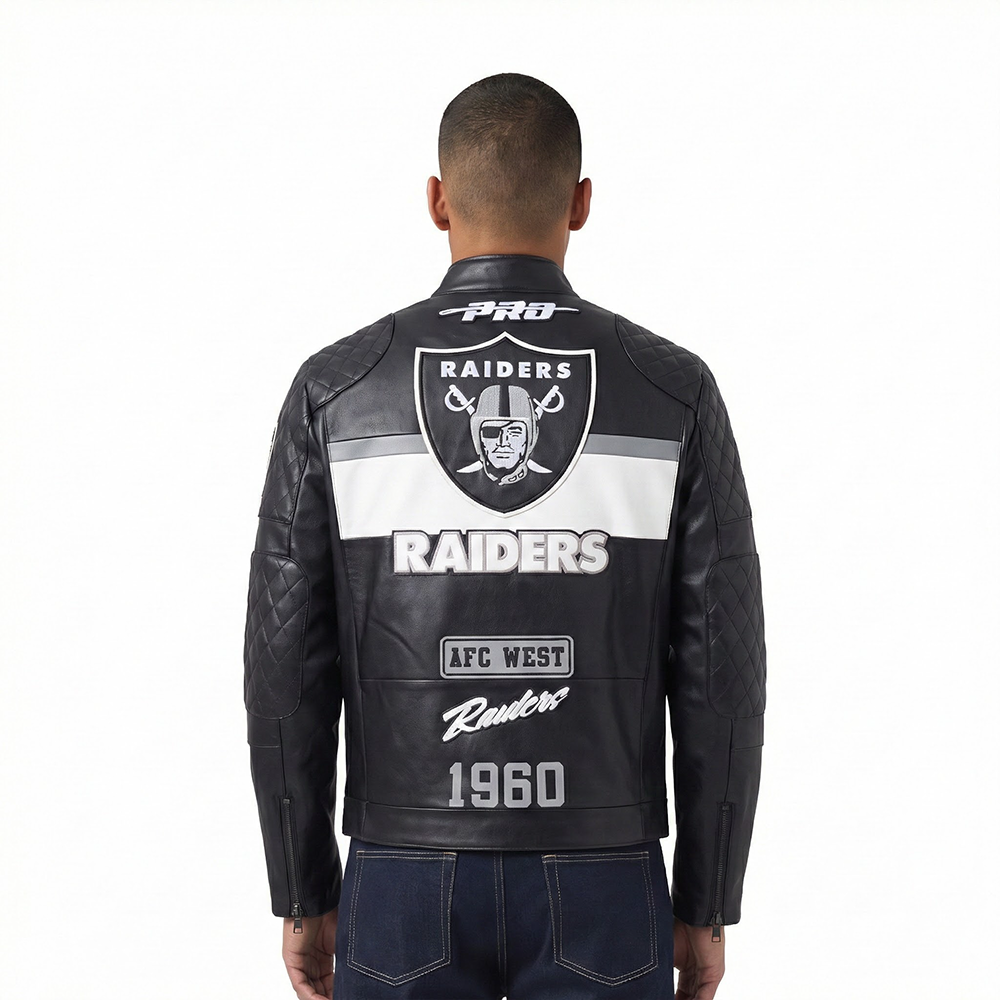 NFL LAS VEGAS RAIDERS MEN'S  MOTO JACKET (BLACK/WHITE)