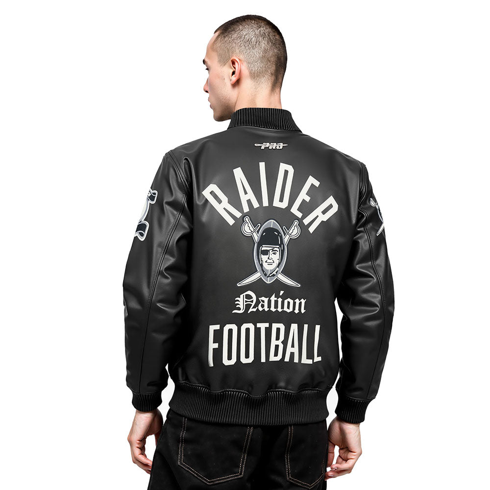 NFL LAS VEGAS RAIDERS MODERN ORIGINALS MEN'S LEATHER VARSITY JACKET (JET BLACK)