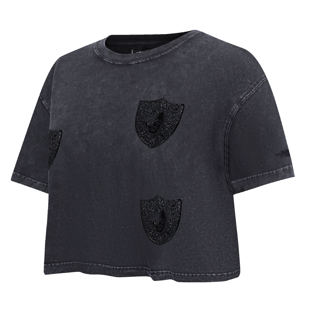 NFL LAS VEGAS RAIDERS WASHED CRYSTALLINE WOMEN'S ENZYME WASH BOXY TEE (WASHED BLACK)