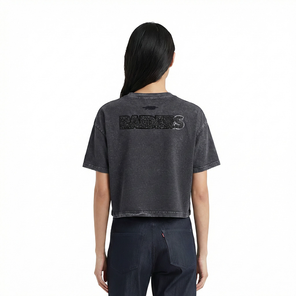 NFL LAS VEGAS RAIDERS WASHED CRYSTALLINE WOMEN'S ENZYME WASH BOXY TEE (WASHED BLACK)