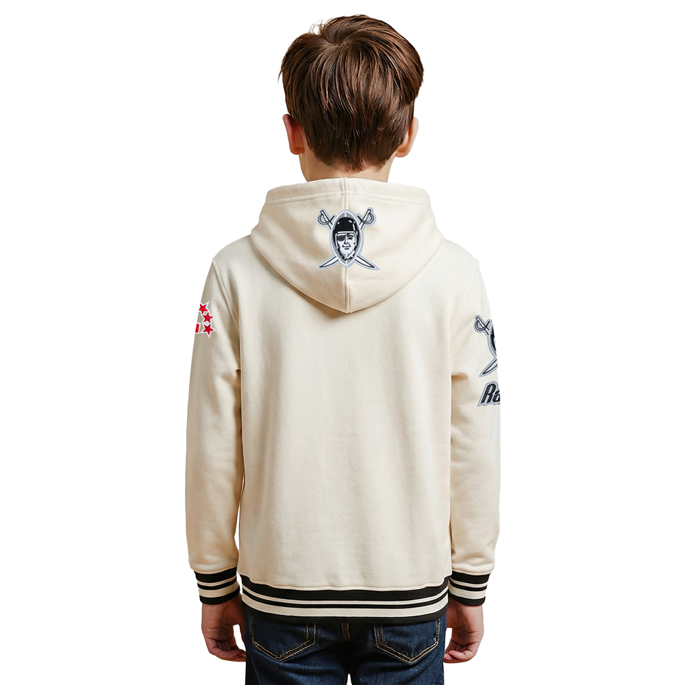 NFL LAS VEGAS RAIDERS RETRO CLASSICS BIG BOY'S RIB FLEECE PO HOODIE (EGGSHELL/ BLACK)