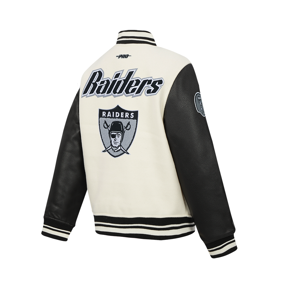 NFL LAS VEGAS RAIDERS RETRO CLASSICS BIG BOY'S RIB WOOL VARSITY JACKET (EGGSHELL/ BLACK)
