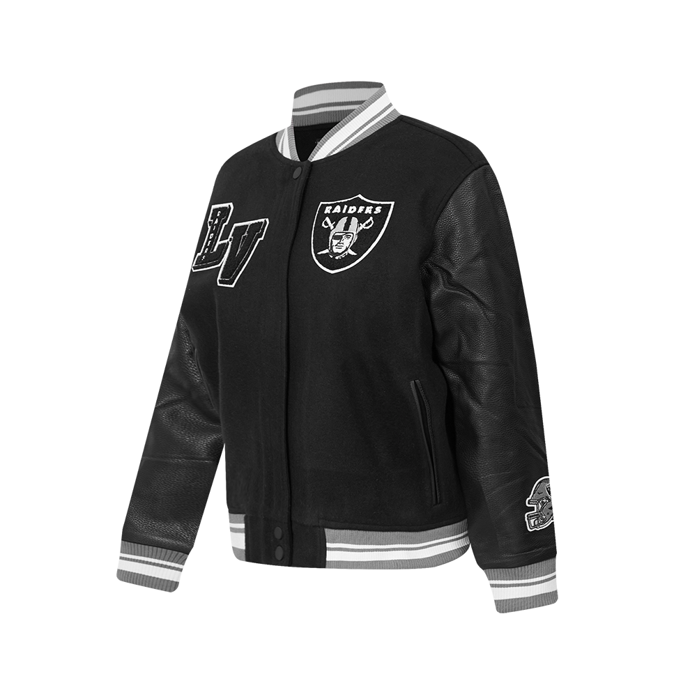 NFL LAS VEGAS RAIDERS MASHUP WOMEN'S RIB WOOL VARSITY JACKET (BLACK/GRAY)