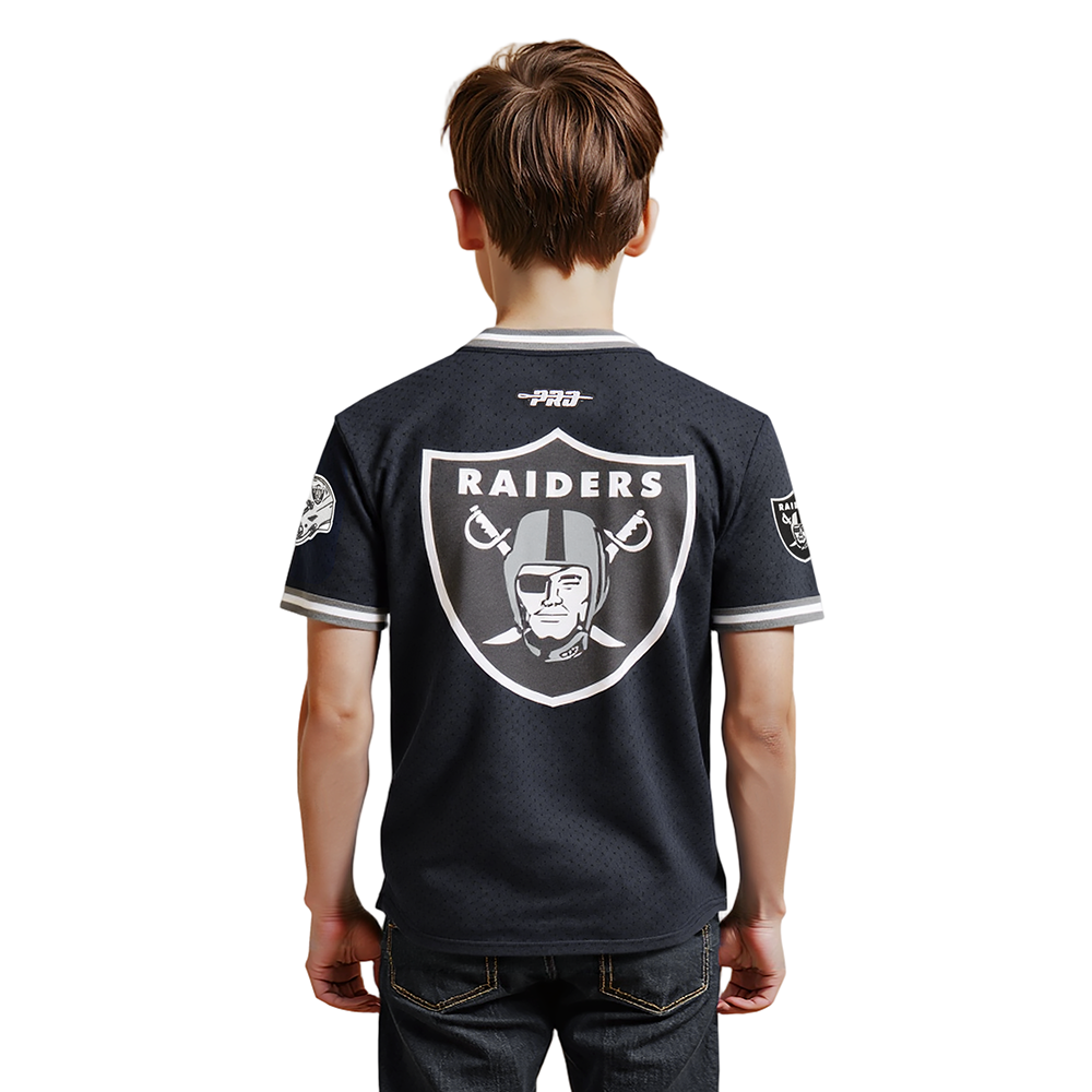 NFL LAS VEGAS RAIDERS CLASSIC LITTLE BOYS SHORT SLEEVE MESH TEE (BLACK/GRAY)