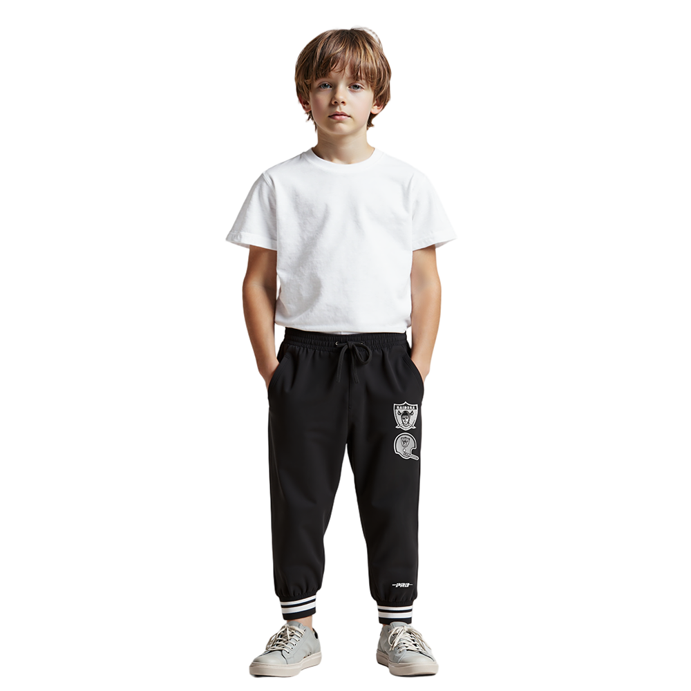 NFL LAS VEGAS RAIDERS RETRO CLASSIC LITTLE BOYS RIB FLEECE SWEATPANT (BLACK/GRAY)
