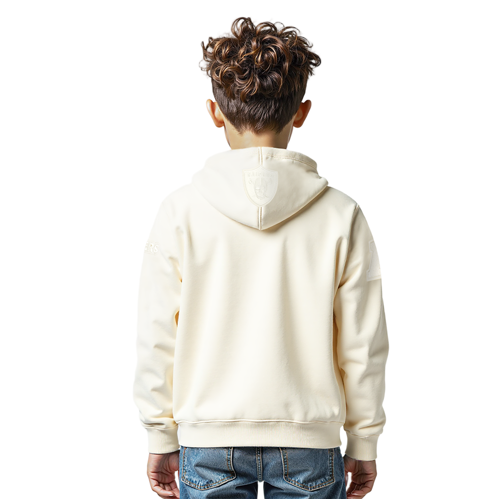 NFL LAS VEGAS RAIDERS NEUTRAL LITTLE BOYS FLEECE PULLOVER HOODIE (EGGSHELL)