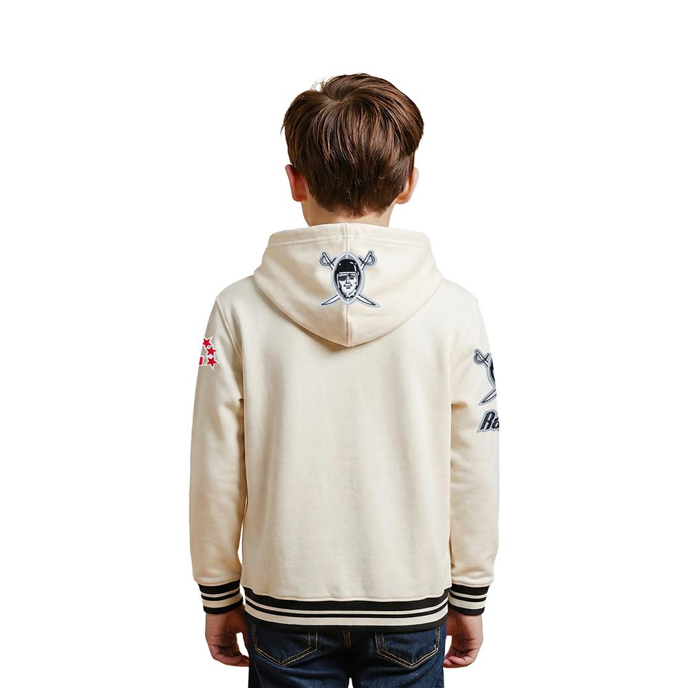 NFL LAS VEGAS RAIDERS RETRO CLASSICS LITTLE BOY'S RIB FLEECE PO HOODIE (EGGSHELL/ BLACK)