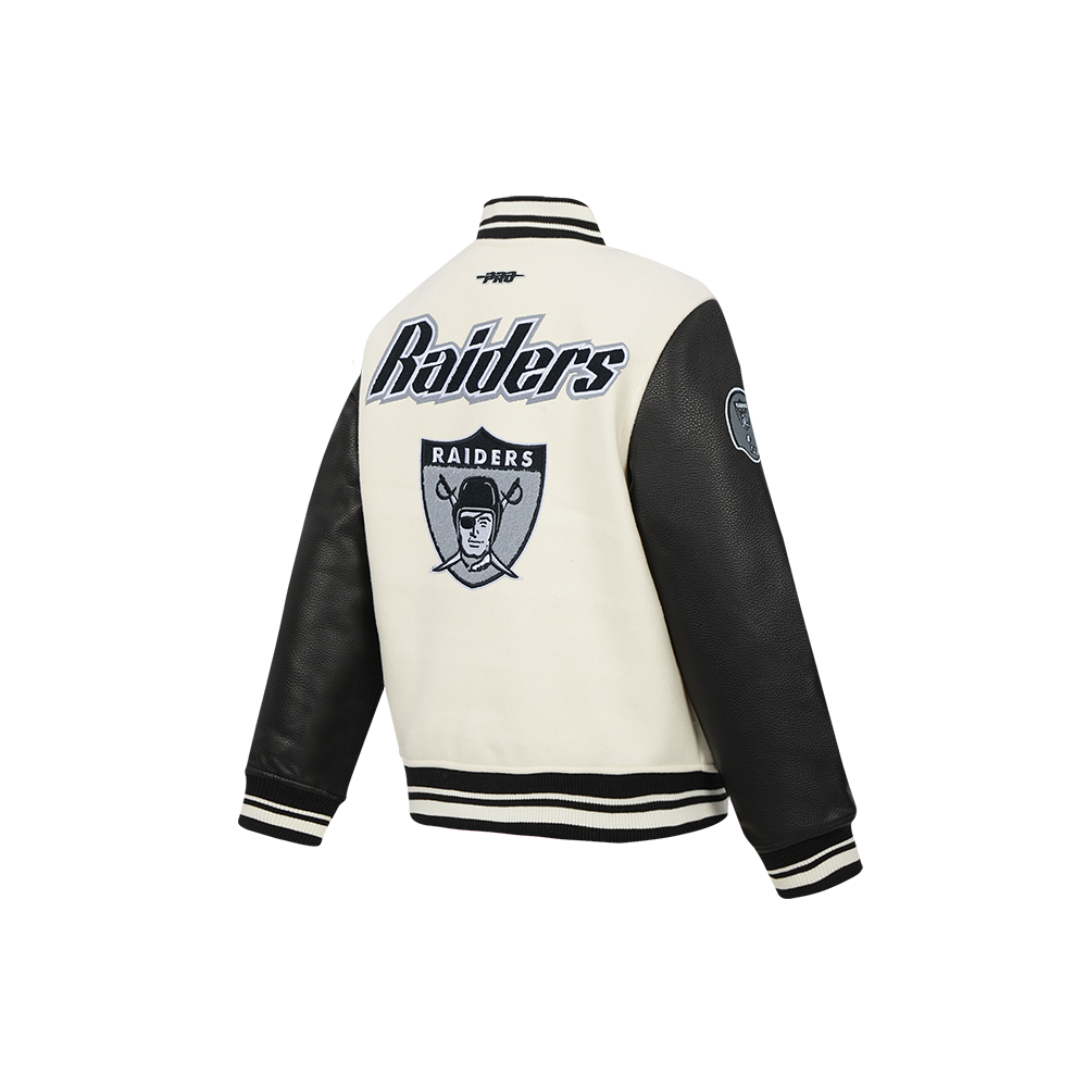 NFL LAS VEGAS RAIDERS RETRO CLASSICS LITTLE BOY'S RIB WOOL VARSITY JACKET (EGGSHELL/ BLACK)