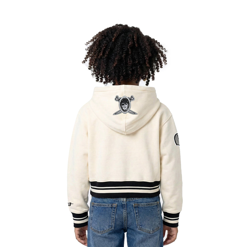 NFL LAS VEGAS RAIDERS RETRO CLASSIC LITTLE GIRL'S RIB FLC PO HOODIE (EGGSHELL/ BLACK)