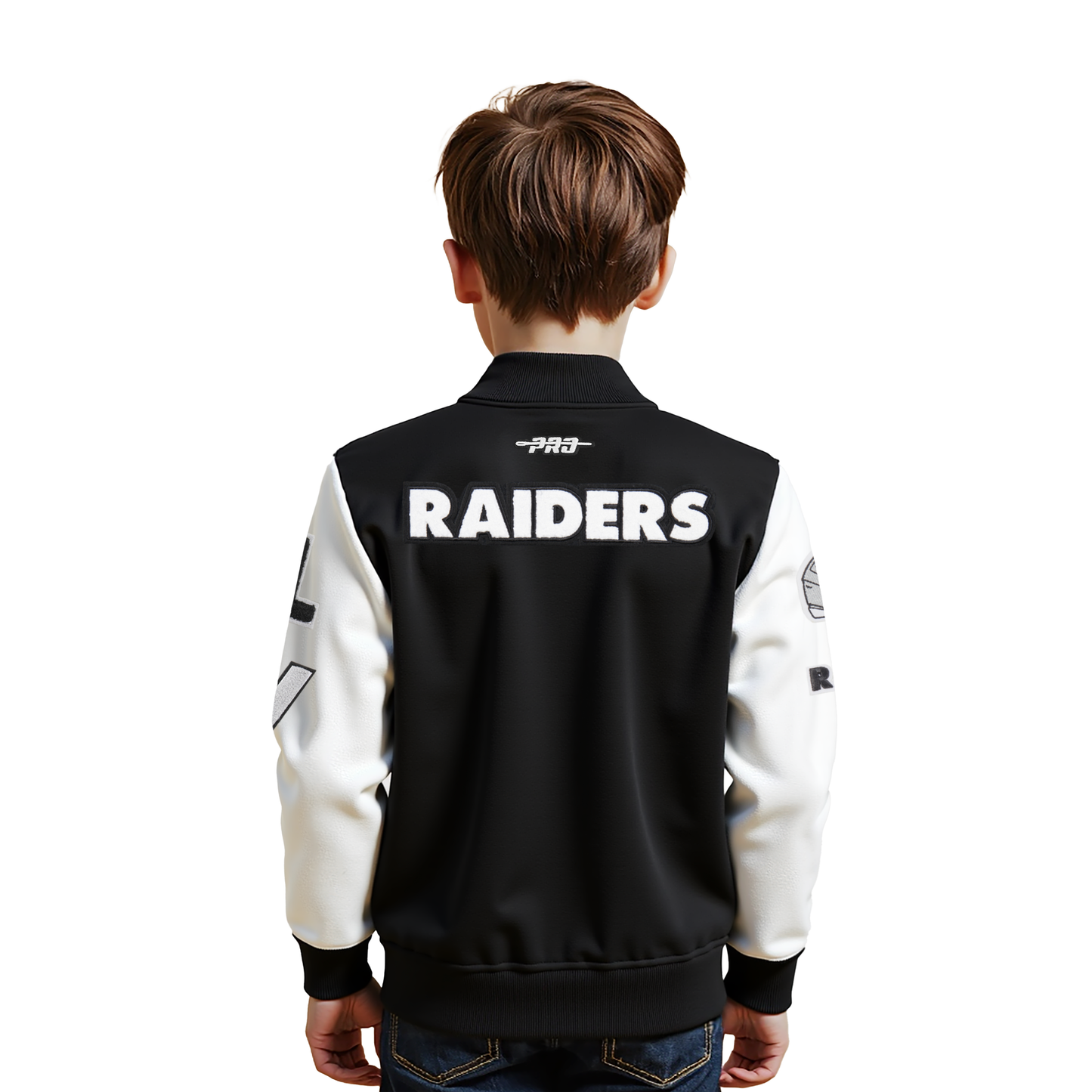 NFL LAS VEGAS RAIDERS CLASSIC TODDLER BOYS WOOL VARSITY JACKET (BLACK/WHITE)