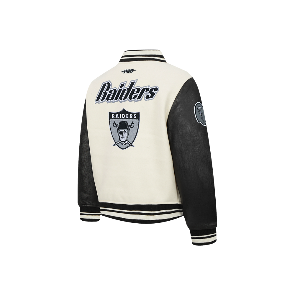 NFL LAS VEGAS RAIDERS RETRO CLASSICS TODDLER BOY'S RIB WOOL VARSITY JACKET (EGGSHELL/ BLACK)