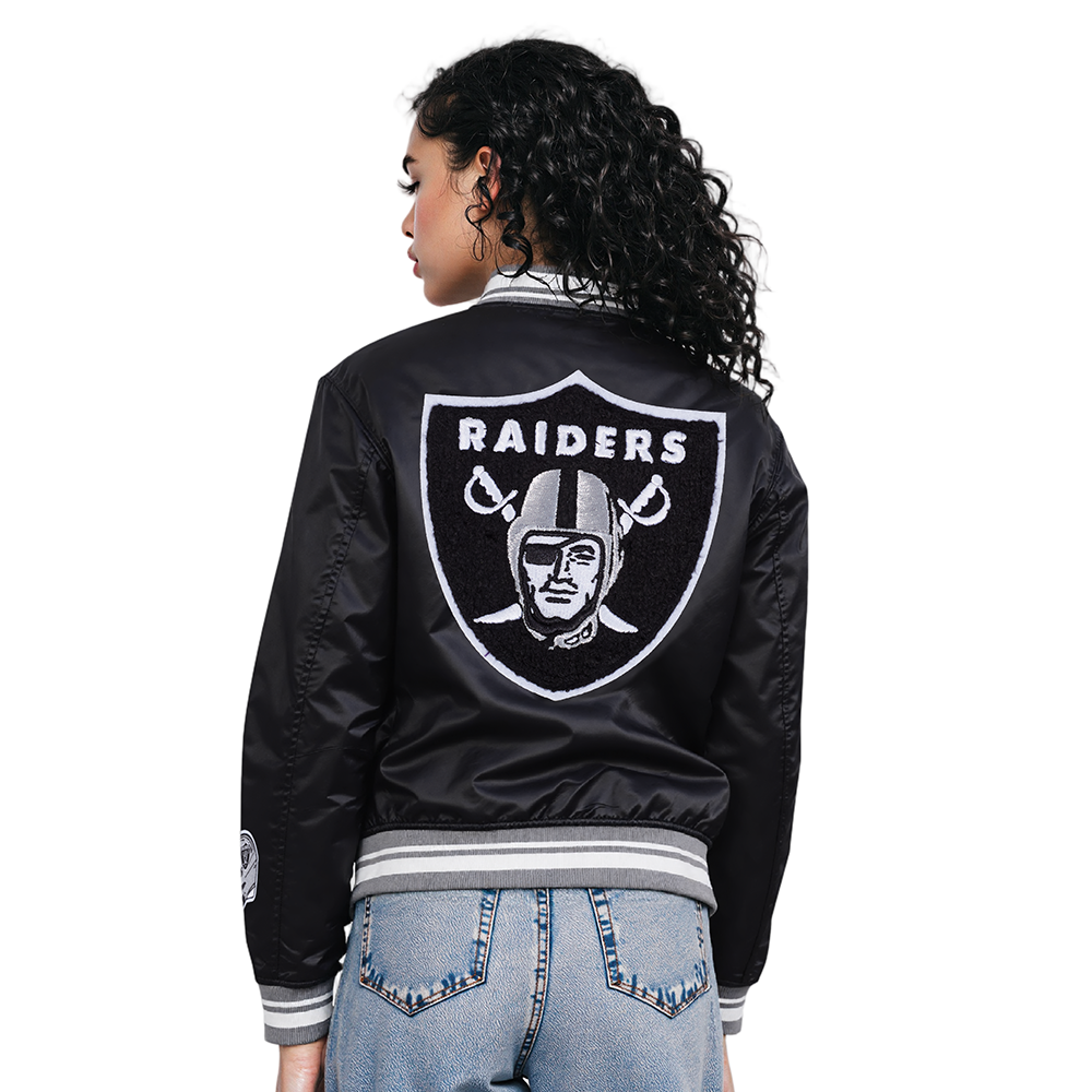 NFL LAS VEGAS RAIDERS MASHUP WOMEN'S RIB SATIN JACKET (BLACK/GRAY)
