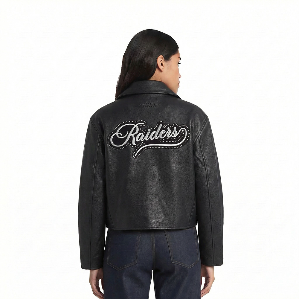 NFL LAS VEGAS RAIDERS RENEGADE WOMEN'S LEATHER JACKET (BLACK)