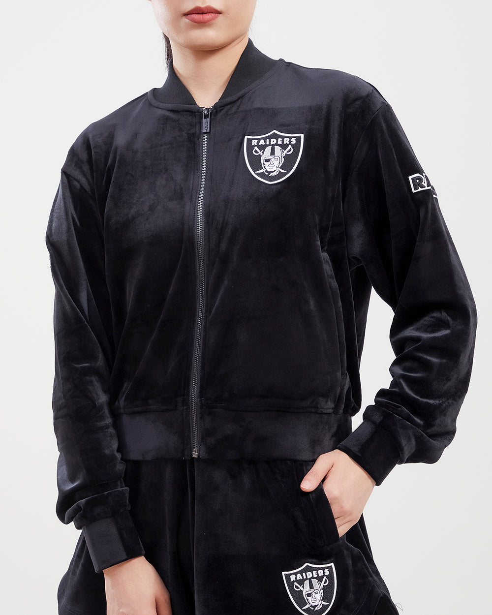 Las Vegas Raiders Zip-Up Black Bomber Satin Jacket