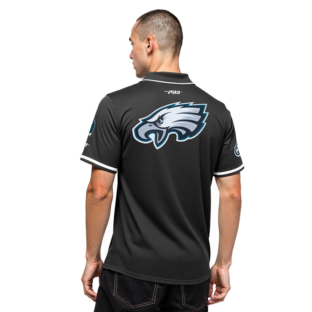 NFL PHILADELPHIA EAGLES JALEN HURTS #1 CLASSIC MESH PNN MEN'S MESH BUTTON DOWN SHIRT (BLACK)