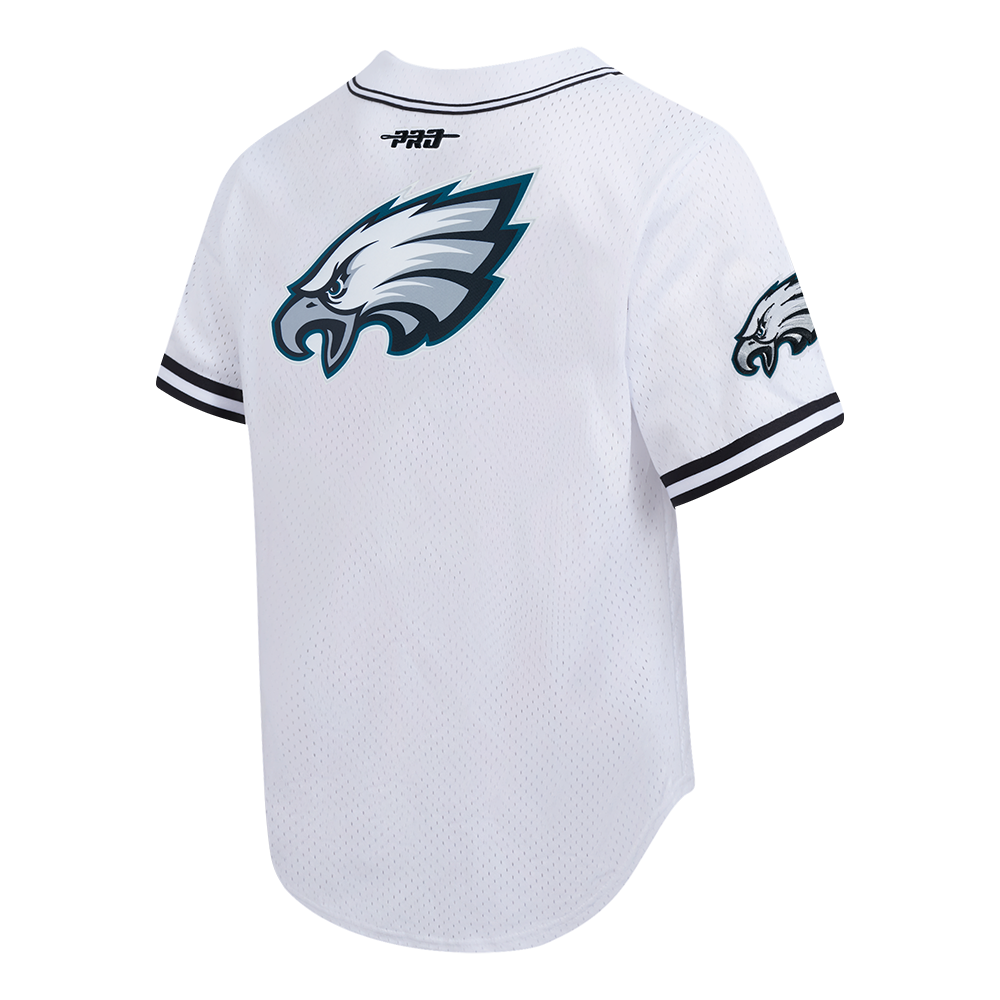 NFL PHILADELPHIA EAGLES SAQUON BARKLEY #26 CLASSIC MESH PNN MEN'S MESH BUTTON DOWN SHIRT (WHITE/BLACK/WHITE)