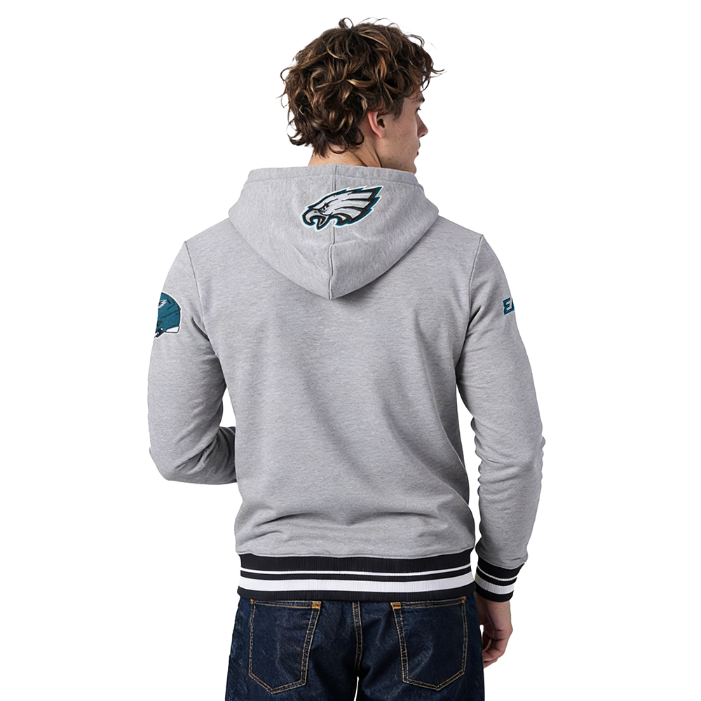 NFL PHILADELPHIA EAGLES SCRIPT TAIL RIB MEN'S FLC PO HOODIE  (HEATHER GRAY/BLACK)