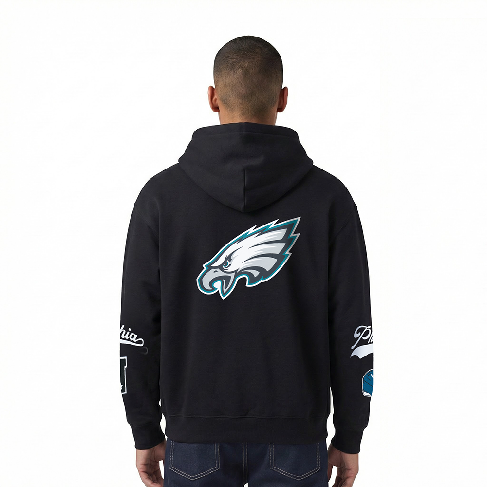 NFL PHILADELPHIA EAGLES LIVING LARGE MEN'S DROP SHOULDER FLC PO HOOD (BLACK)