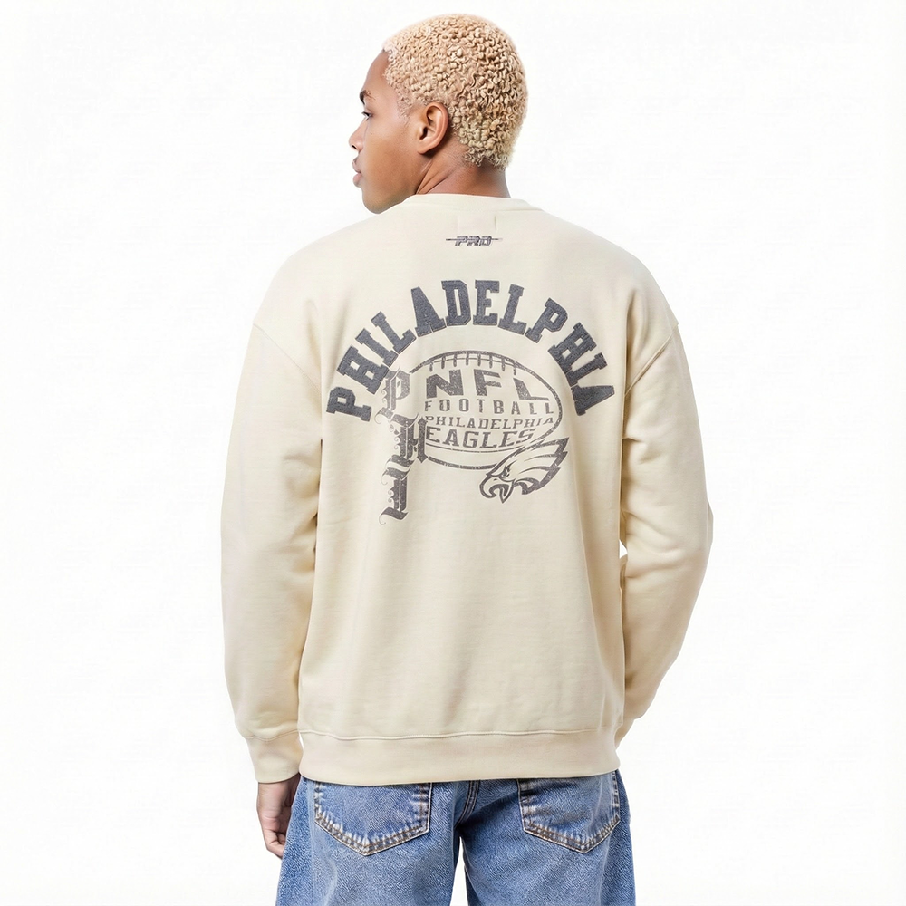 NFL PHILADELPHIA EAGLES STREET TEAM MEN'S DROP SHOULDER FLC CREWNECK (EGGSHELL)