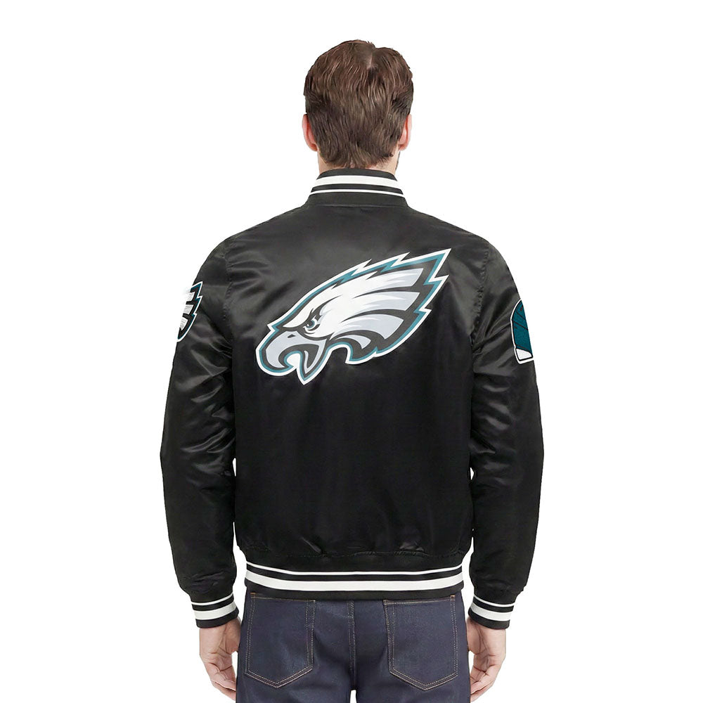 NFL PHILADELPHIA EAGLES SCRIPT TAIL MEN'S SATIN JACKET (BLACK)