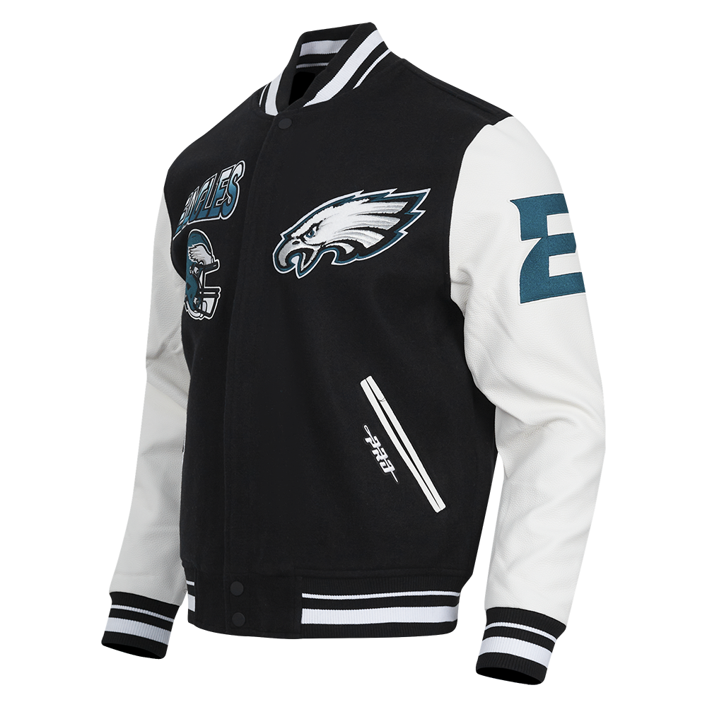 NFL PHILADELPHIA EAGLES TURN IT UP MEN'S RIB WOOL VARSITY JACKET (BLAC ...