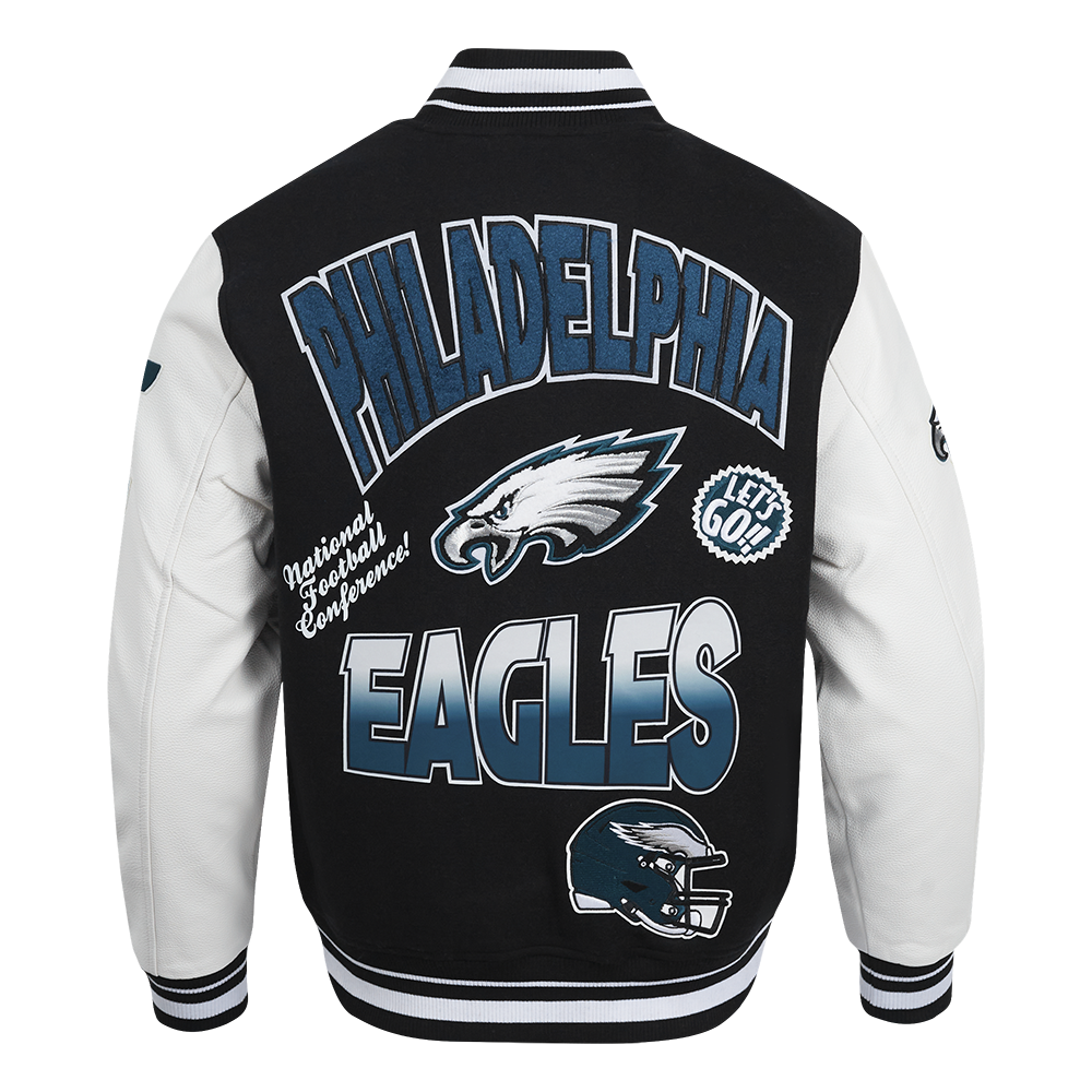 NFL PHILADELPHIA EAGLES TURN IT UP MEN'S RIB WOOL VARSITY JACKET (BLAC ...