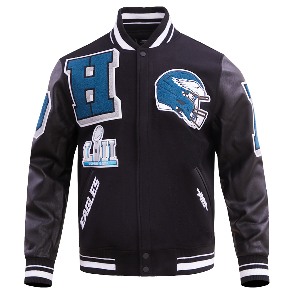 NFL PHILADELPHIA EAGLES MASHUP MEN'S RIB WOOL VARSITY JACKET (BLACK ...