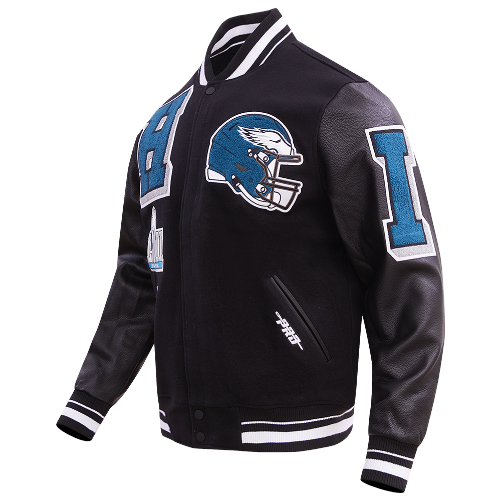 NFL PHILADELPHIA EAGLES MASHUP MEN'S RIB WOOL VARSITY JACKET (BLACK ...