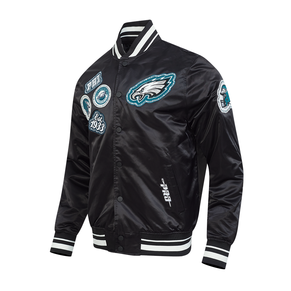 NFL PHILADELPHIA EAGLES DIY PICK STITCH MEN'S RIB SATIN JACKET (BLACK)