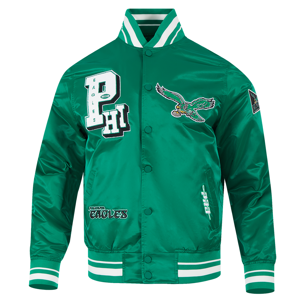 NFL PHILADELPHIA EAGLES BEST OF MEN'S RIB WOOL VARSITY JACKET (BLACK/GREEN)