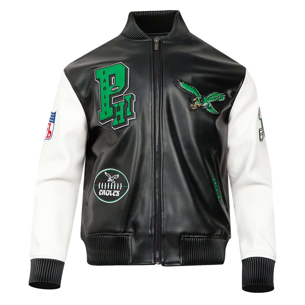 NFL PHILADELPHIA EAGLES BEST OF MEN'S RIB WOOL VARSITY JACKET (BLACK/GREEN)