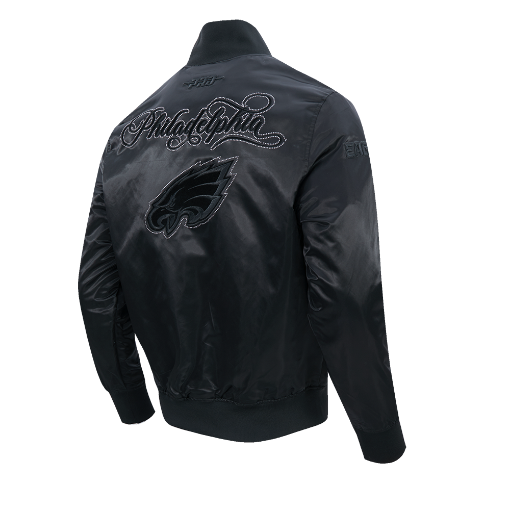NFL PHILADELPHIA EAGLES BLACKOUT MEN'S SATIN JACKET (BLACK)