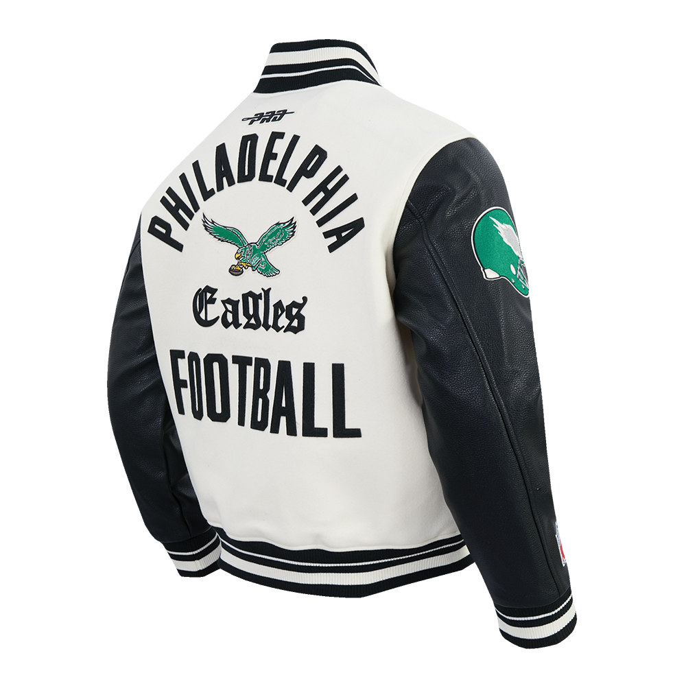 NFL PHILADELPHIA EAGLES MODERN ORIGINALS MEN'S RIB WOOL VARSITY JACKET (EGGSHELL/ BLACK)
