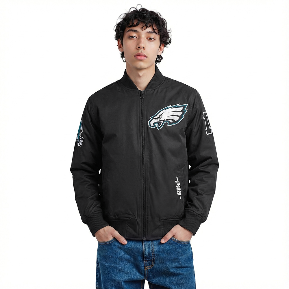 NFL PHILADELPHIA EAGLES LIVING LARGE MEN'S TWILL JACKET (BLACK)