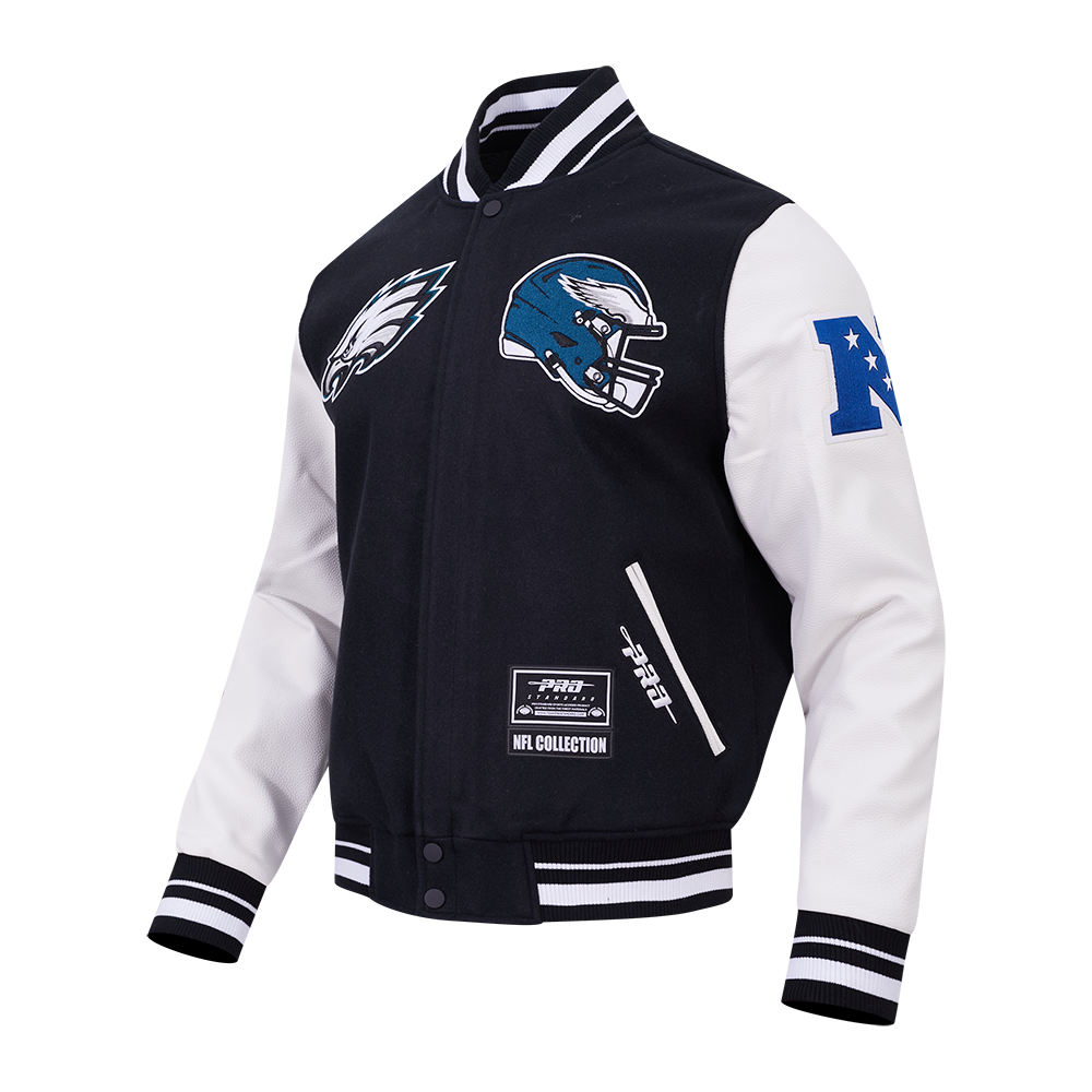 NFL PHILADELPHIA EAGLES DAY ONE MEN'S VARSITY JACKET (BLACK/WHITE)