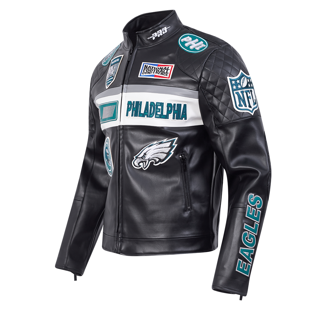 NFL PHILADELPHIA EAGLES MEN'S MOTO JACKET (BLACK/WHITE)