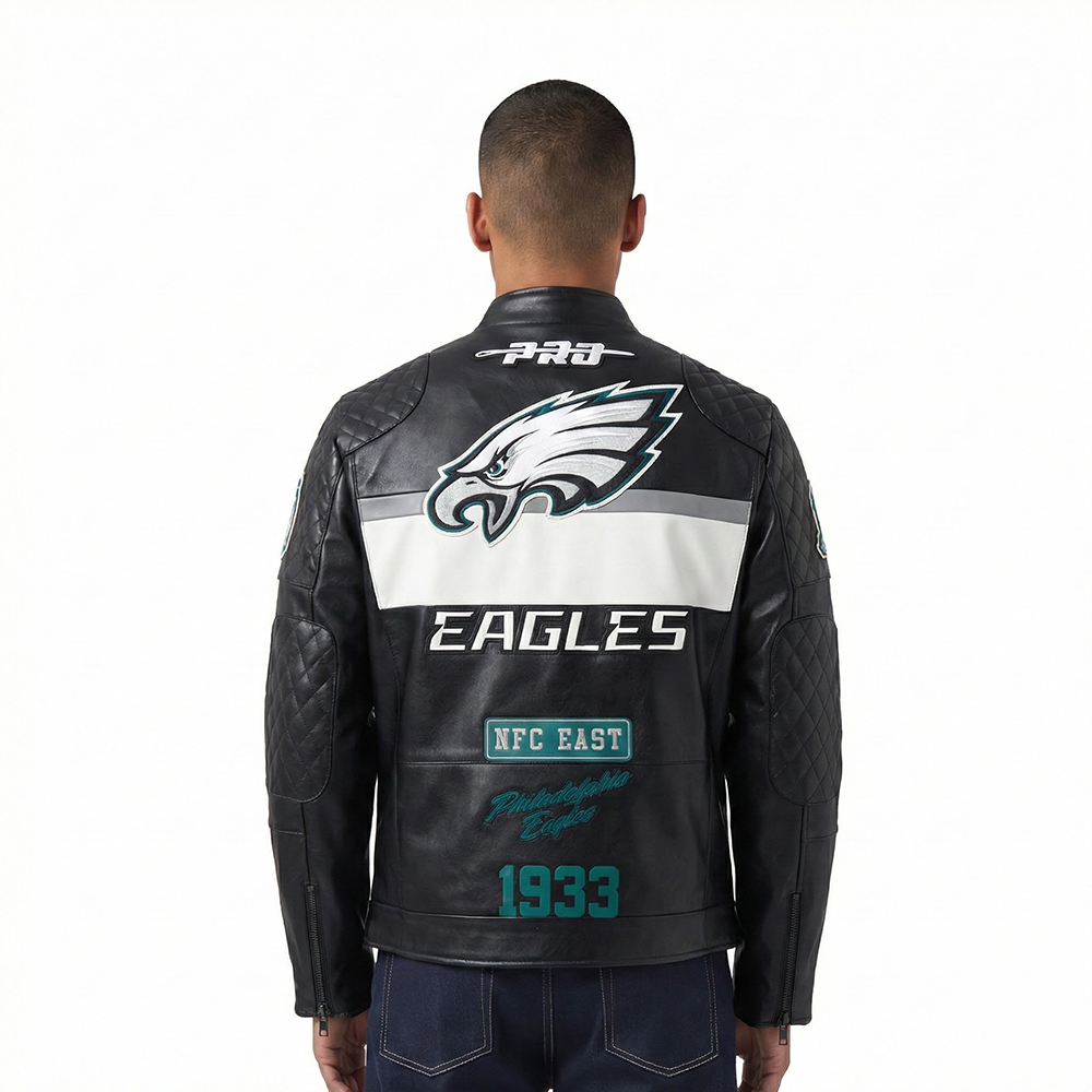 NFL PHILADELPHIA EAGLES MEN'S MOTO JACKET (BLACK/WHITE)