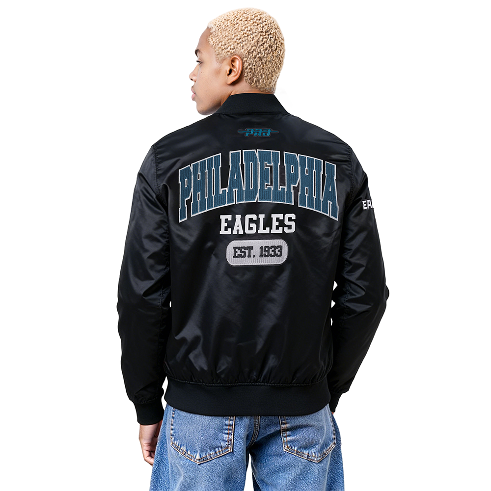 NFL PHILADELPHIA EAGLES CITY ARCH MEN'S SATIN JACKET (BLACK)