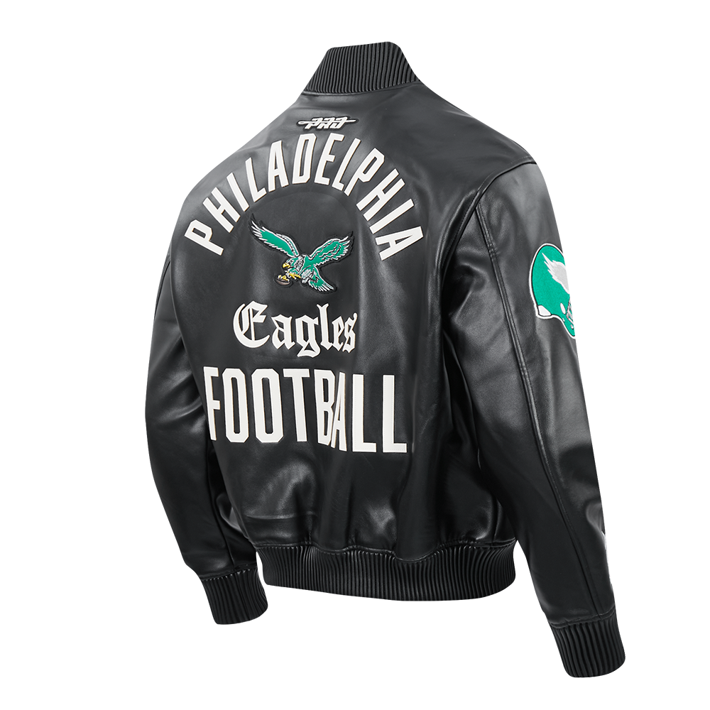 NFL PHILADELPHIA EAGLES MODERN ORIGINALS MEN'S LEATHER VARSITY JACKET (JET BLACK)