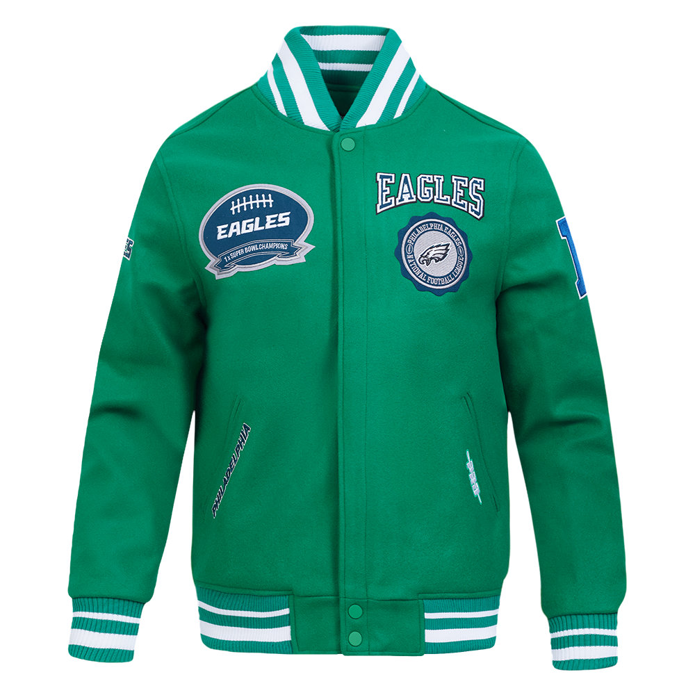 NFL PHILADELPHIA EAGLES CREST EMBLEM MEN'S WOOL VARSITY JACKET (KELLY ...